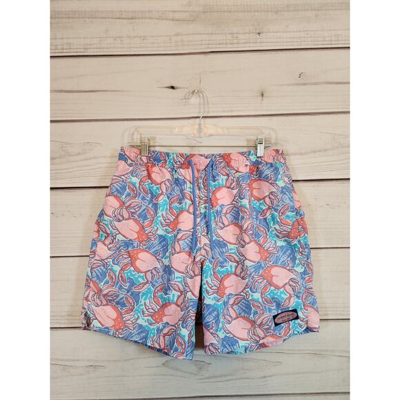 Vineyard Vines Men Blue Pink Crab Shells All Over Print Swim Trunks Short Size M - Picture 1 of 7